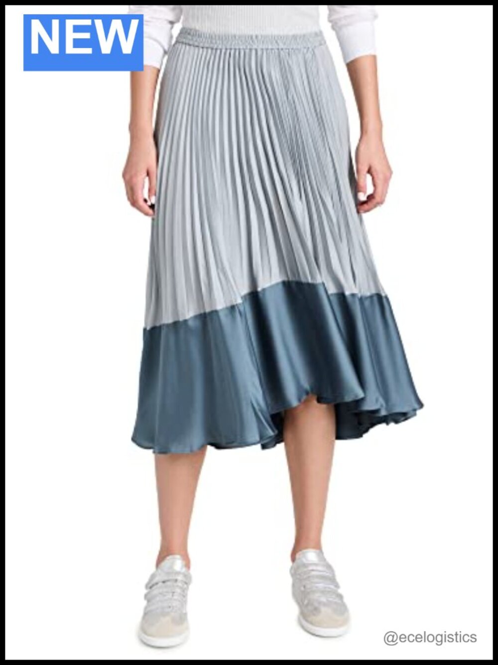 Club Monaco Pleated Flounce A-Line Skirt Satin High-Low